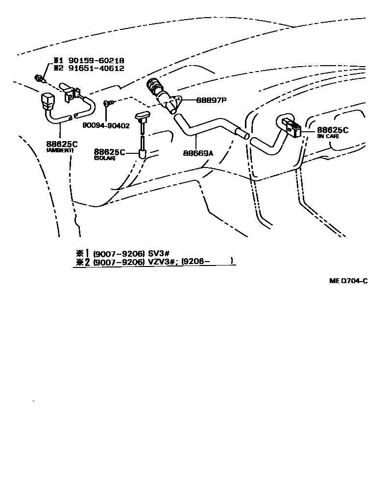 Toyota CAMRY 暖风和空调系统 - 控制器和风管 EPC diagram — MEQ704C