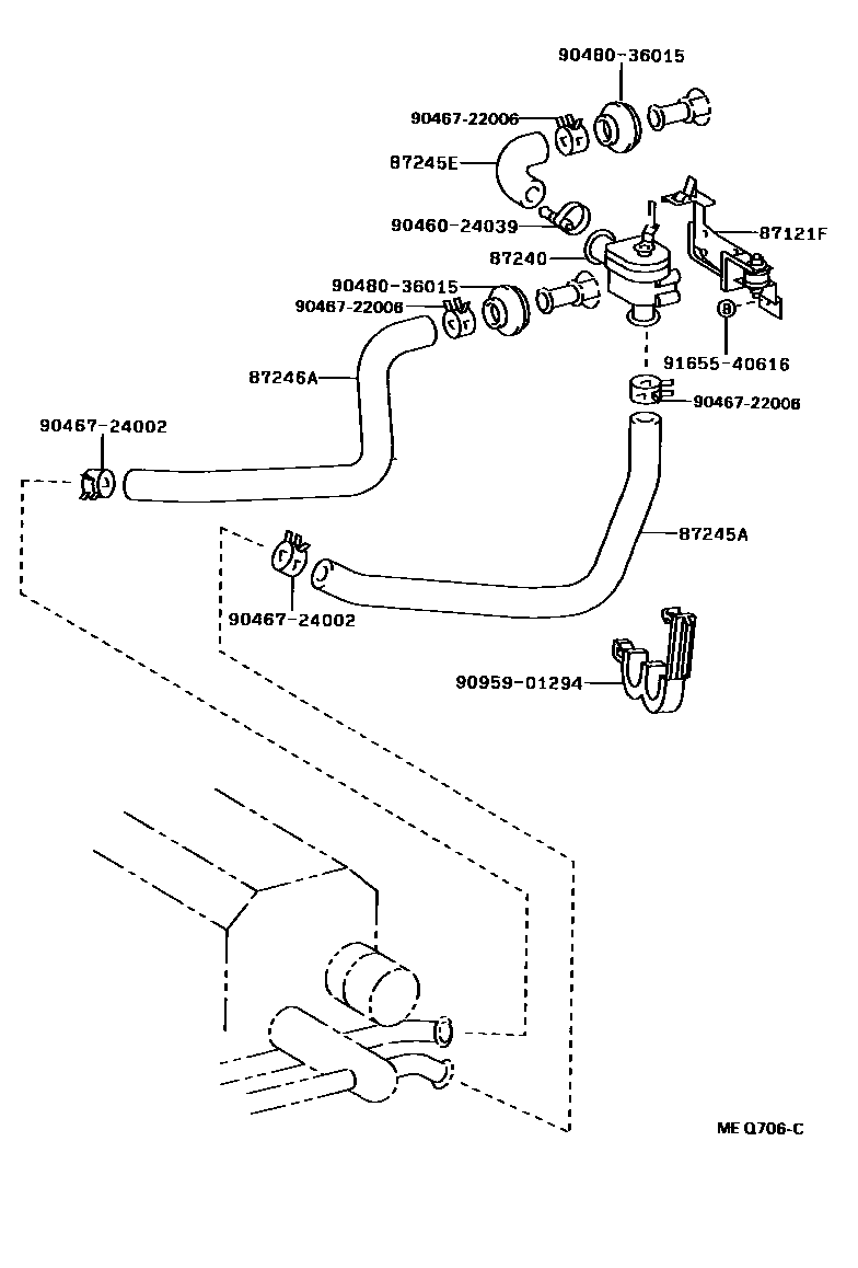 Toyota CAMRY 暖风和空调系统 - 水管 EPC diagram — MEQ706C