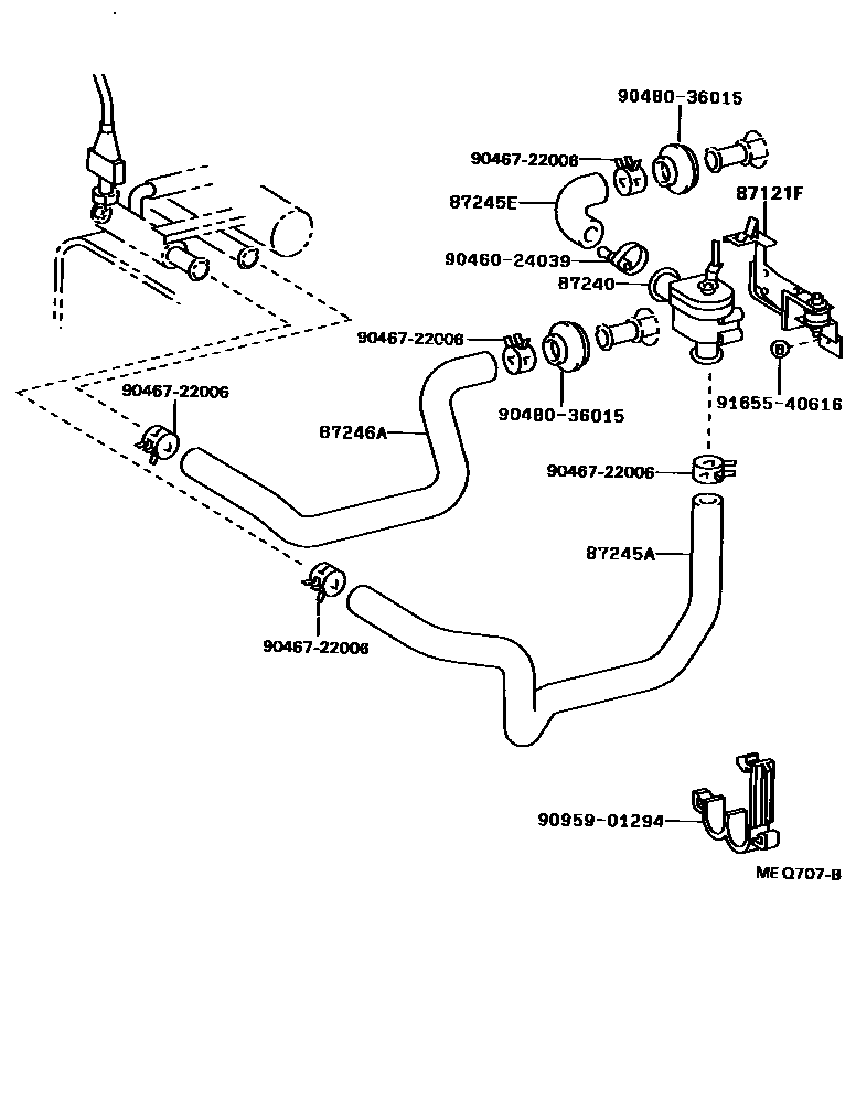 Toyota CAMRY 暖风和空调系统 - 水管 EPC diagram — MEQ707B