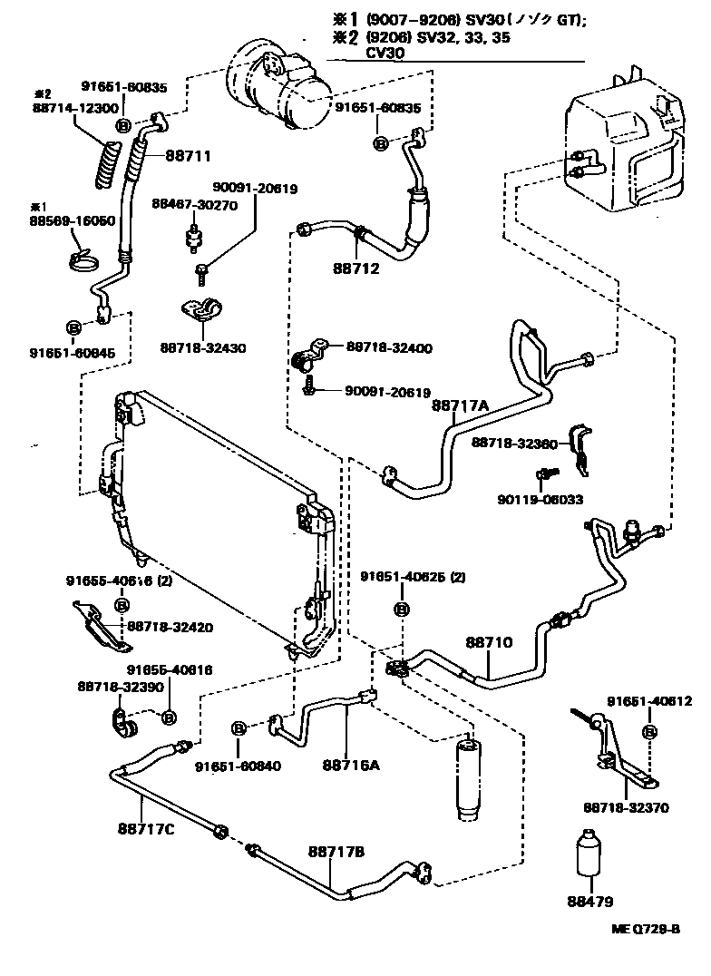 Toyota CAMRY Heating & Air Conditioning - Cooler Piping EPC diagram — MEQ729B