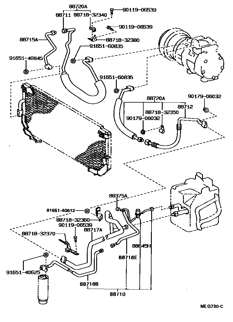 Toyota CAMRY Heating & Air Conditioning - Cooler Piping EPC diagram — MEQ730C