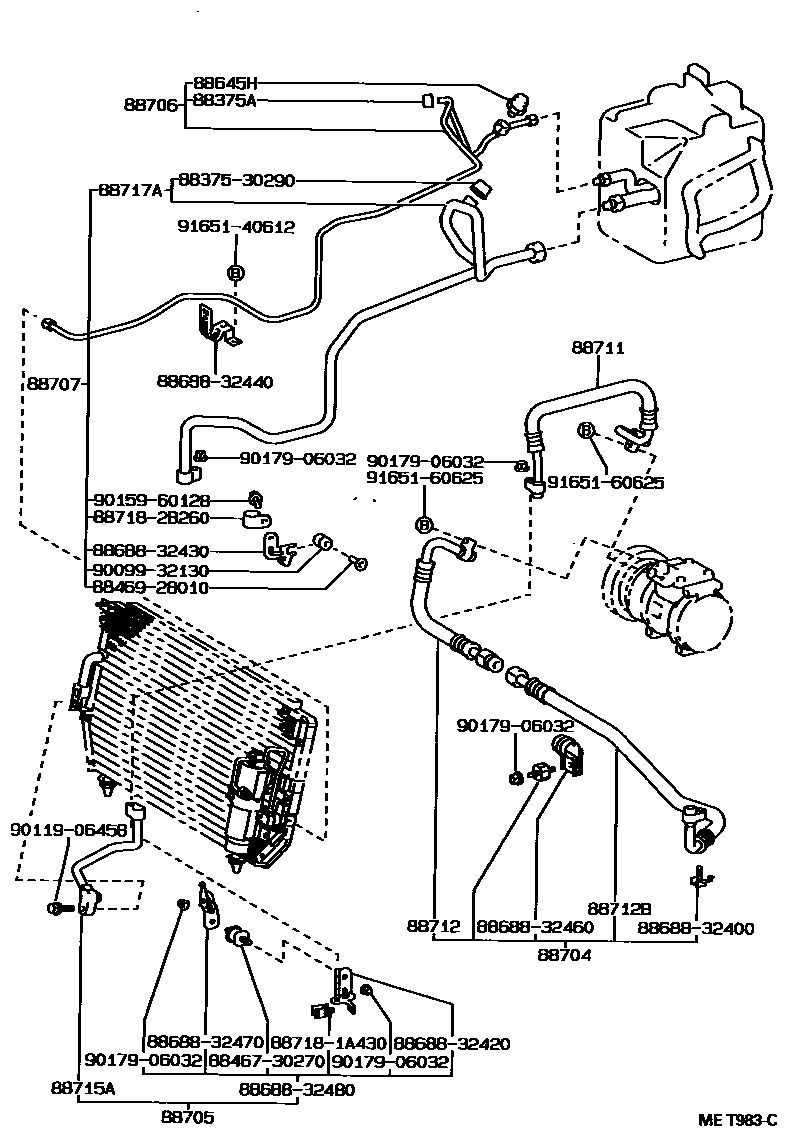 Toyota CAMRY Heating & Air Conditioning - Cooler Piping EPC diagram — MET983C