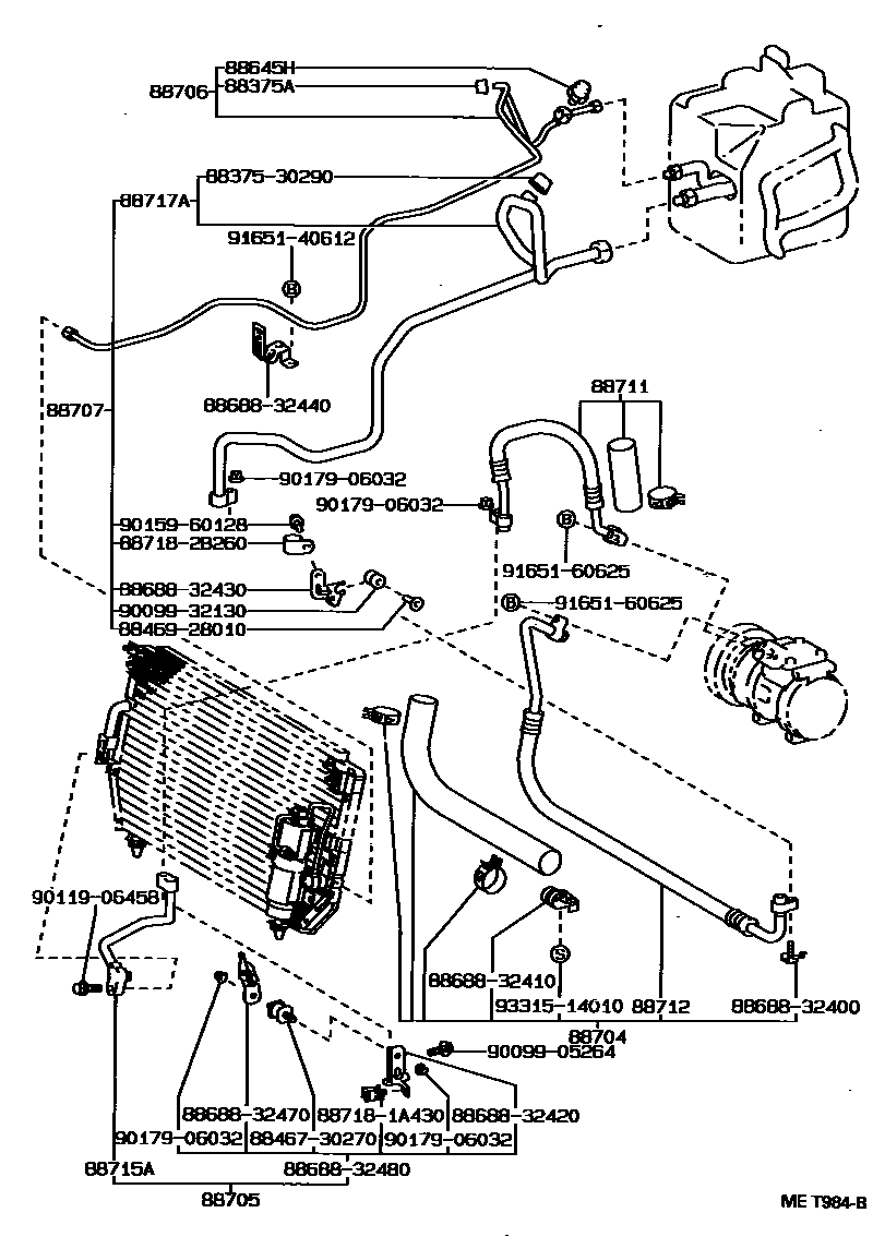 Toyota CAMRY Heating & Air Conditioning - Cooler Piping EPC diagram — MET984B