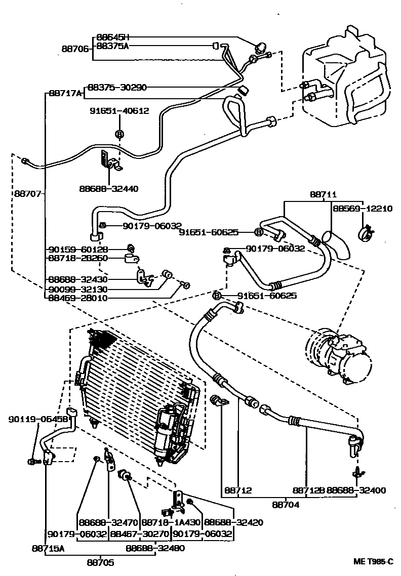 Toyota CAMRY Heating & Air Conditioning - Cooler Piping EPC diagram — MET985C