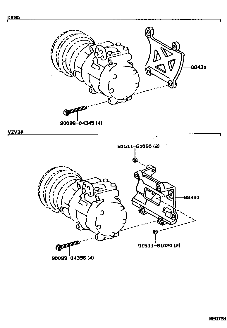 Toyota CAMRY Heating & Air Conditioning - Compressor EPC diagram — MEQ731