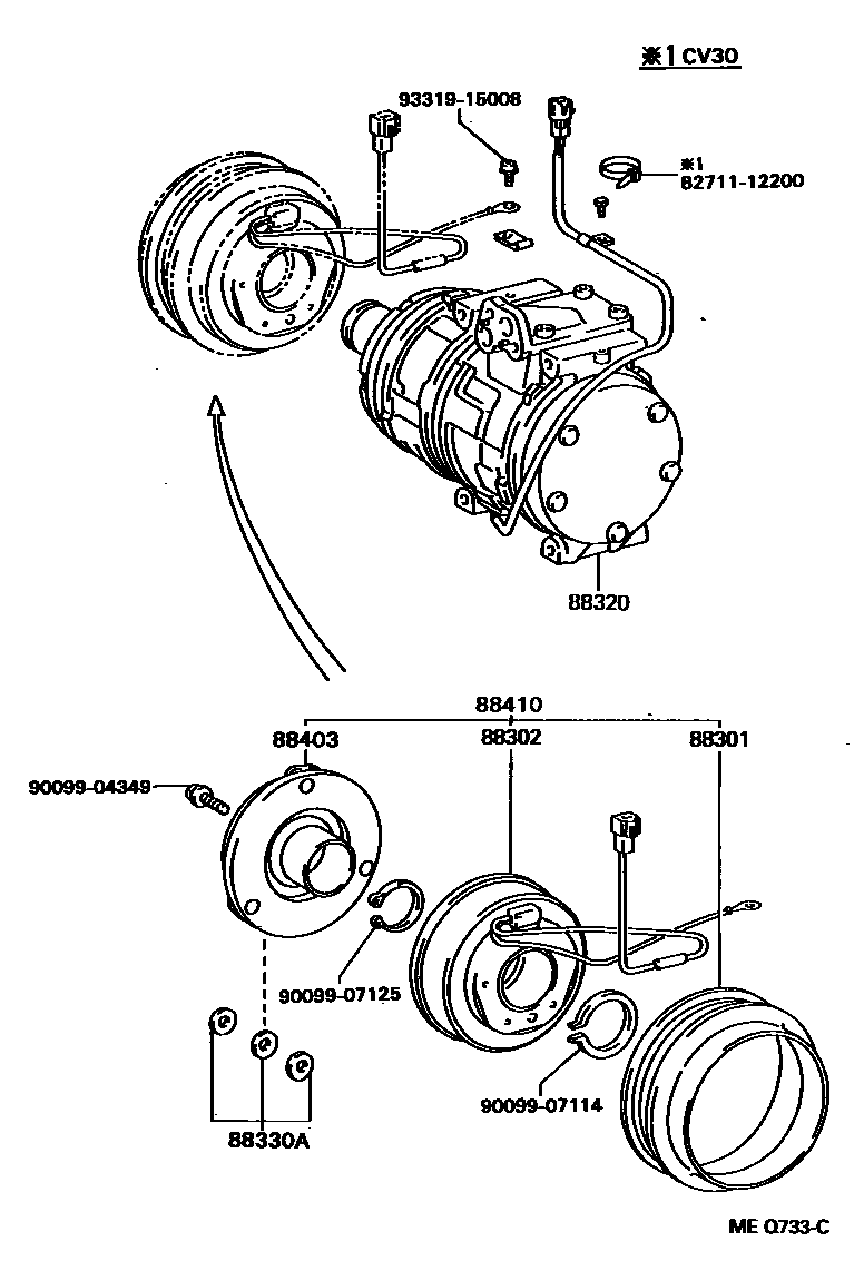 Toyota CAMRY Heating & Air Conditioning - Compressor EPC diagram — MEQ733C