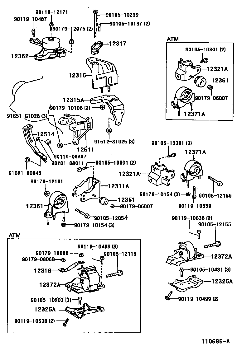 Toyota CAMRY Engine Mounting EPC diagram — 110585A