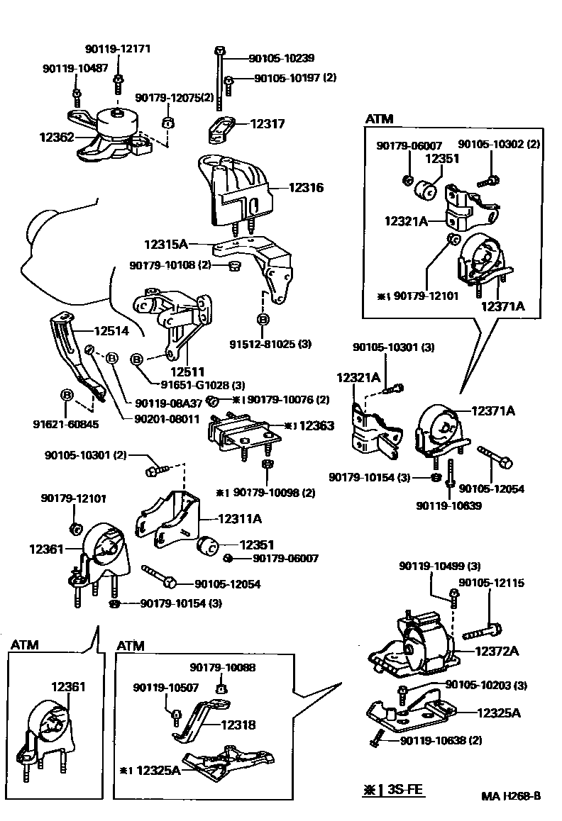 Toyota CAMRY Engine Mounting EPC diagram — MAH268B