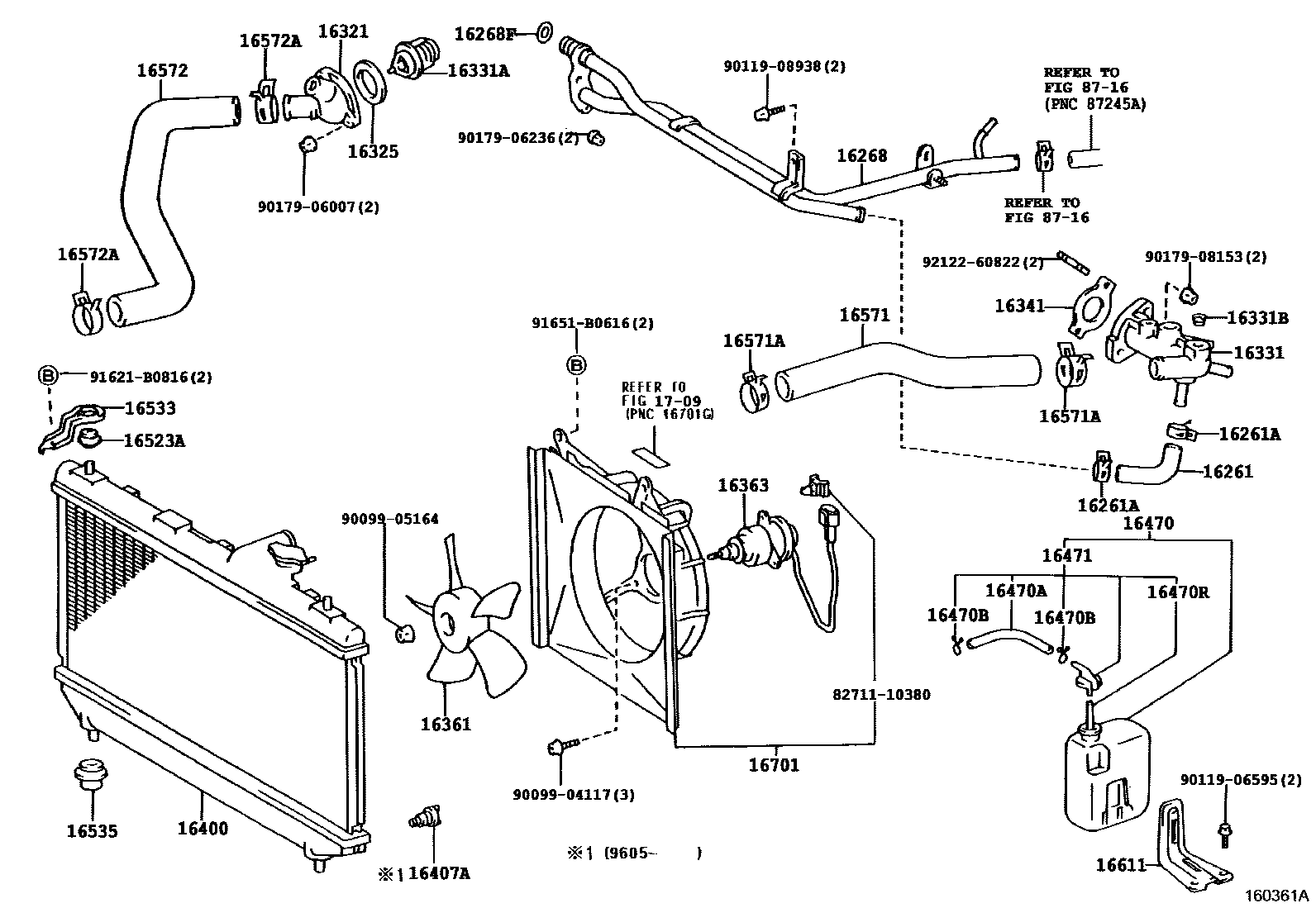 Toyota CAMRY RADIATOR & WATER OUTLET EPC diagram — 160361A