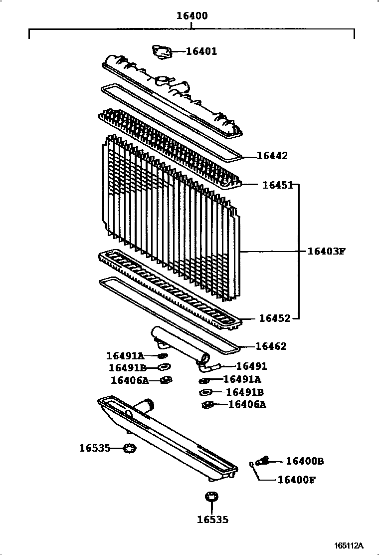 Toyota CAMRY RADIATOR & WATER OUTLET EPC diagram — 165112A