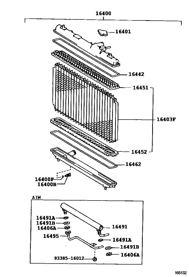 Toyota CAMRY RADIATOR & WATER OUTLET EPC diagram — 165132