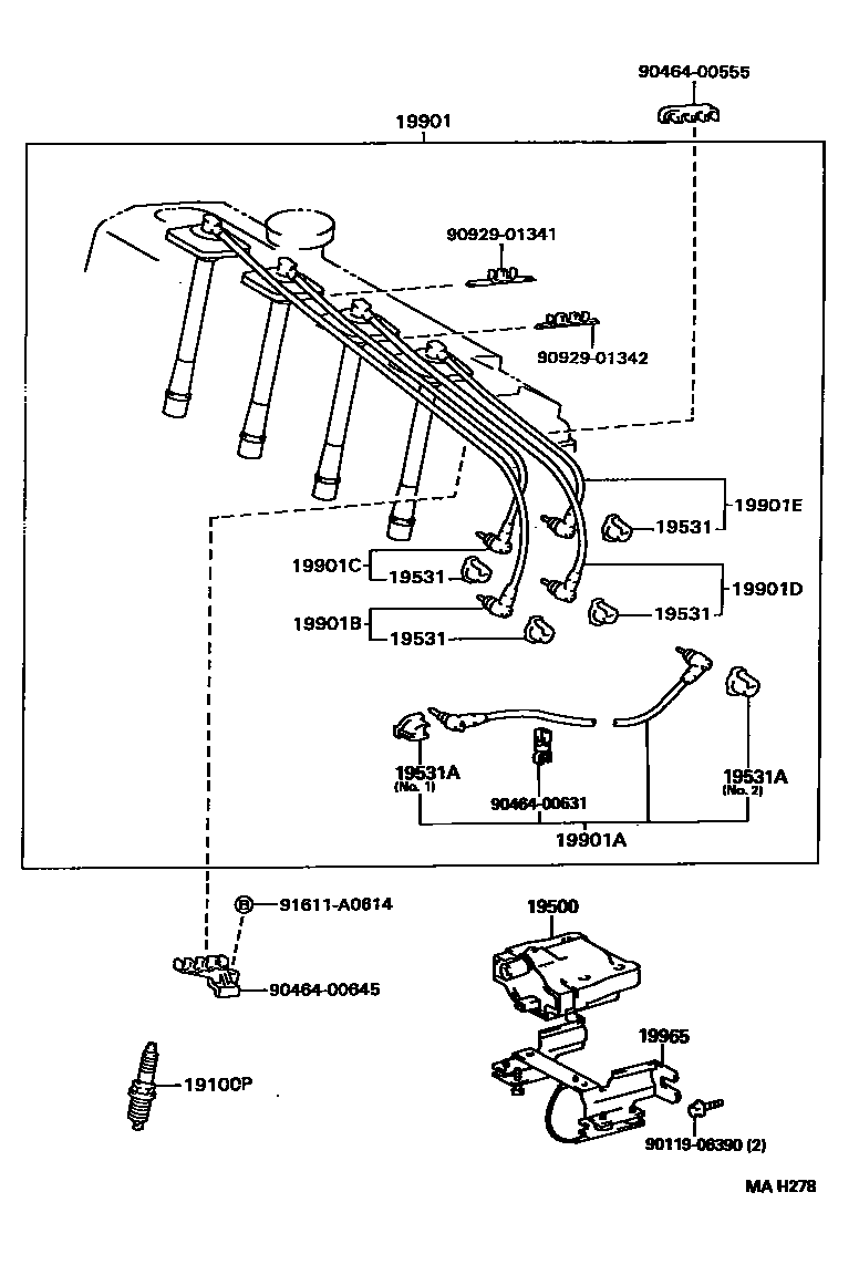 Toyota CAMRY 点火线圈和火花塞 EPC diagram — MAH278