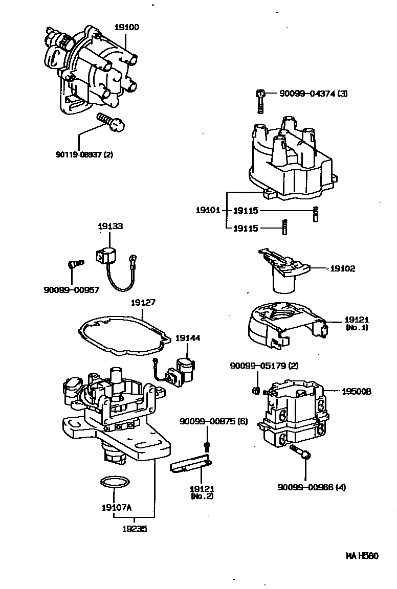 Toyota CAMRY 分电器 EPC diagram — MAH580