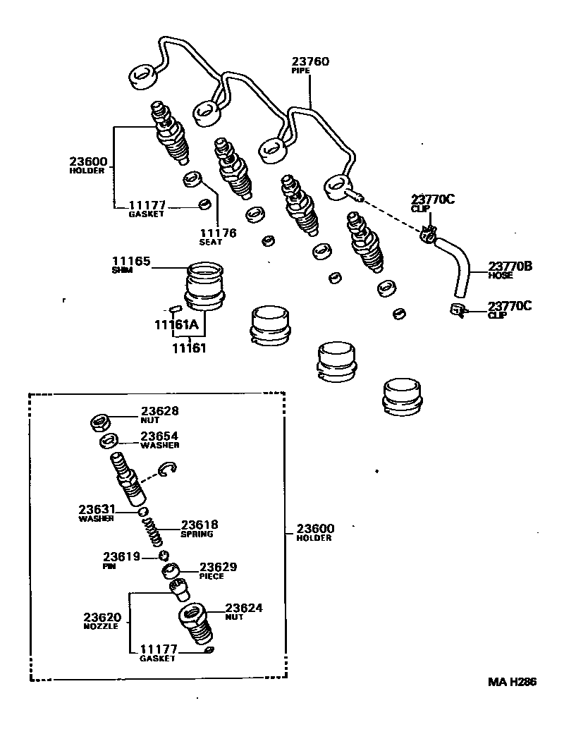 Toyota CAMRY 喷油嘴 EPC diagram — MAH286