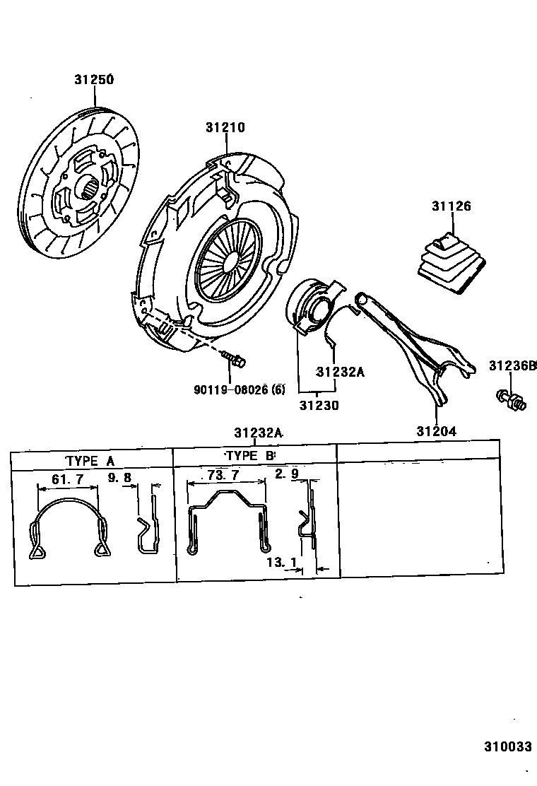 Toyota CAMRY 离合器和分离叉 EPC diagram — 310033