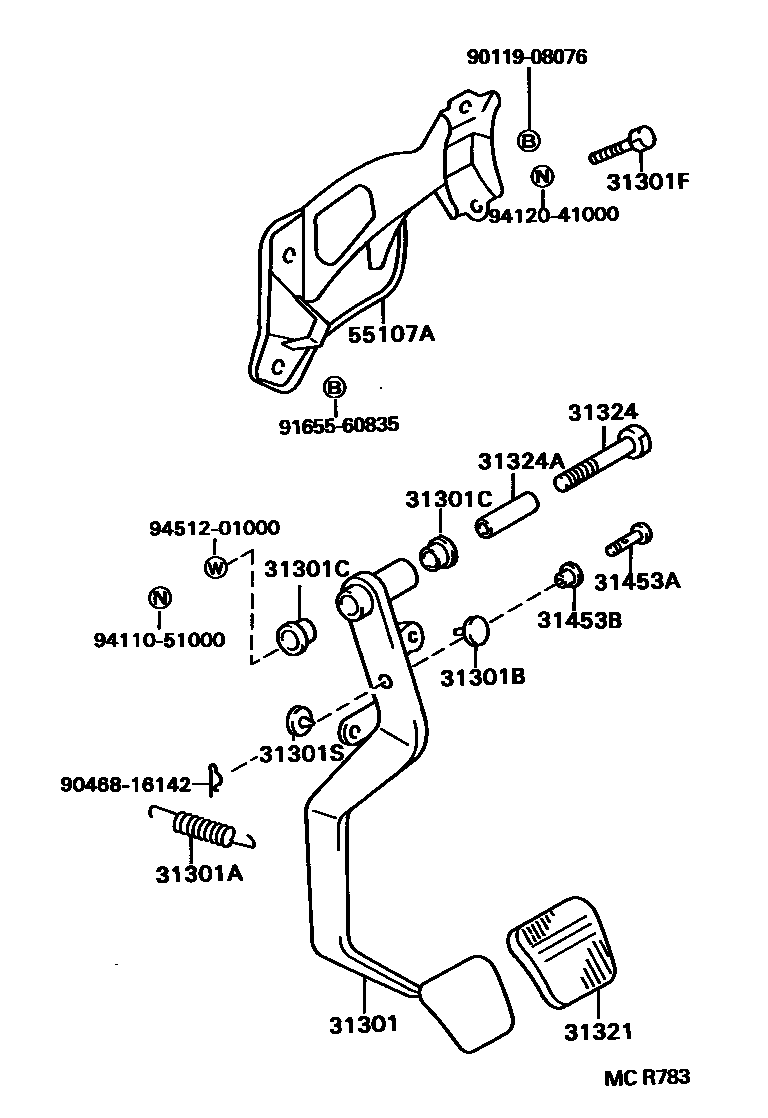 Toyota CAMRY 离合器踏板和挠性软管 EPC diagram — MCR783