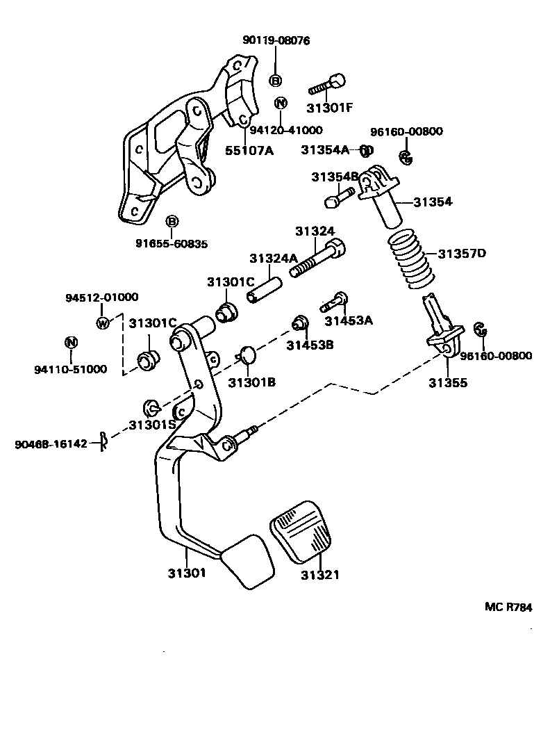 Toyota CAMRY 离合器踏板和挠性软管 EPC diagram — MCR784