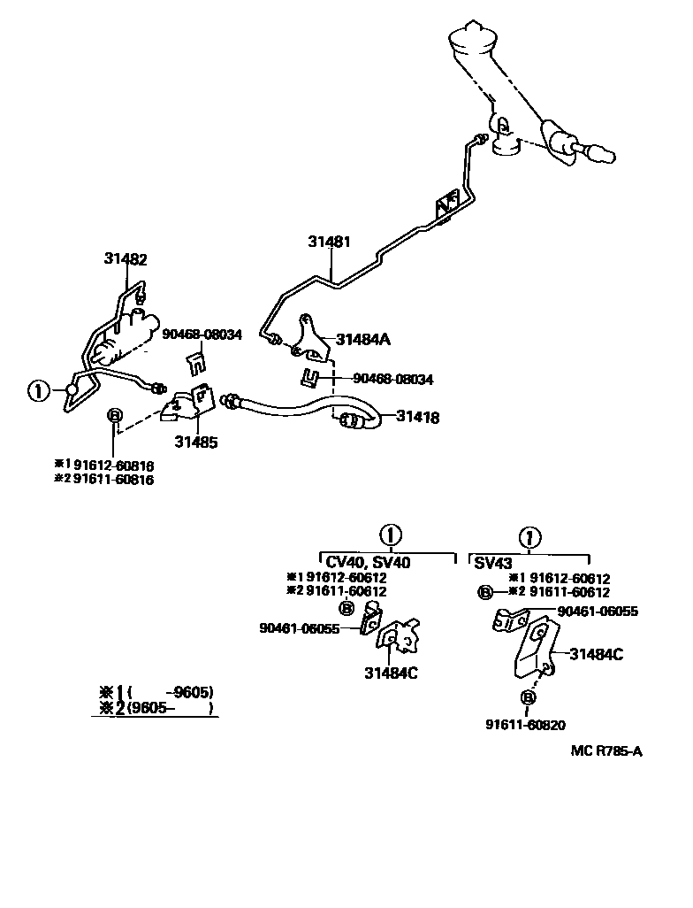 Toyota CAMRY 离合器踏板和挠性软管 EPC diagram — MCR785A