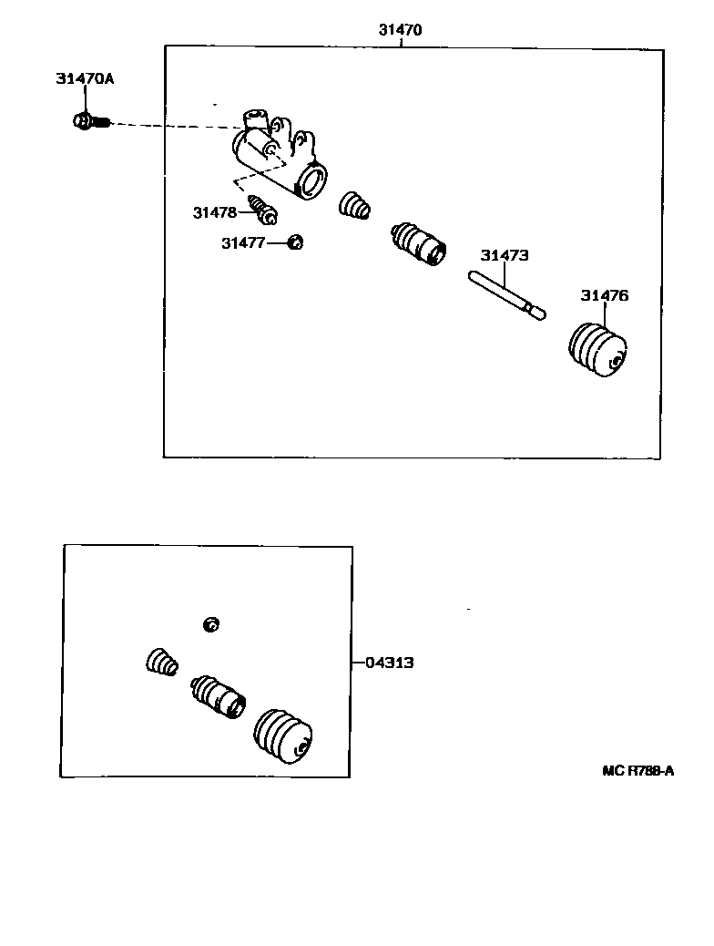 Toyota CAMRY 离合器分离缸 EPC diagram — MCR788A