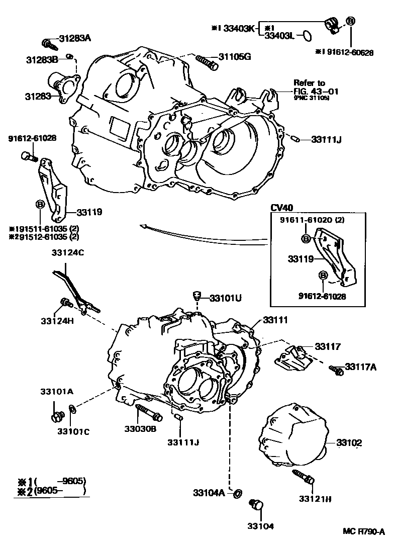 Toyota CAMRY 离合器壳和变速器壳(MTM) EPC diagram — MCR790A