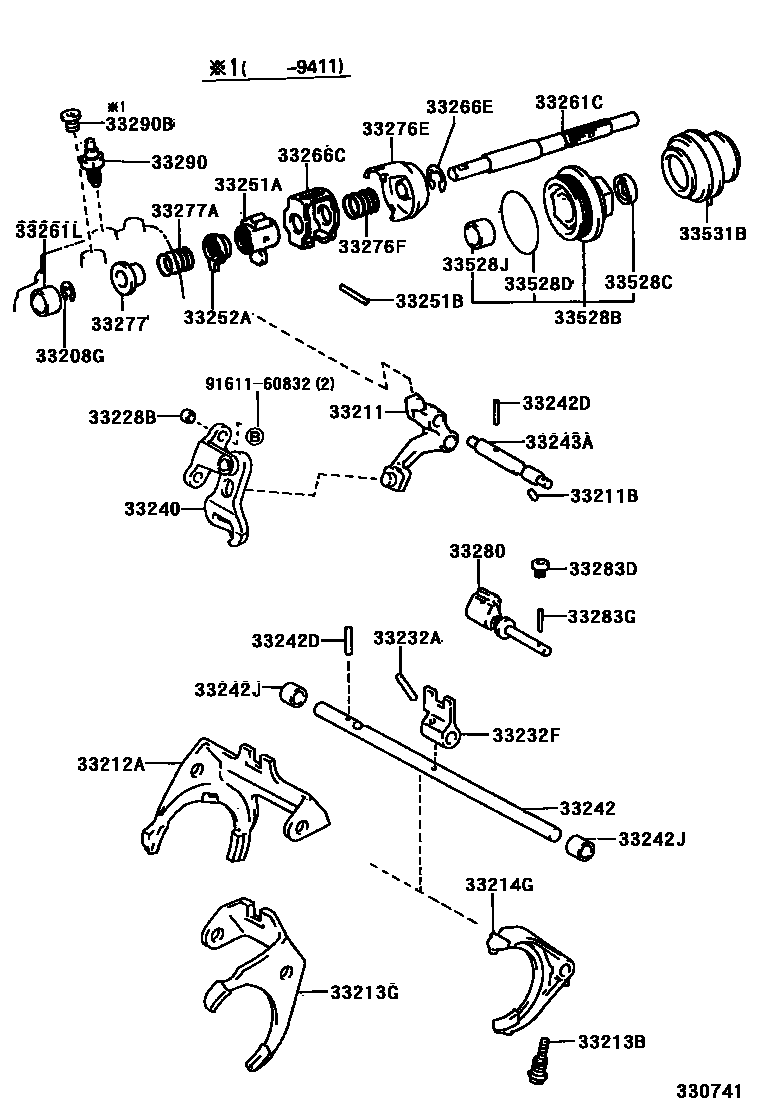 Toyota CAMRY 换档拨叉和换档杆轴(MTM) EPC diagram — 330741