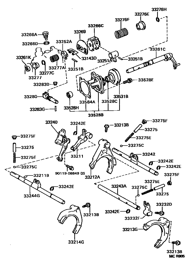 Toyota CAMRY 换档拨叉和换档杆轴(MTM) EPC diagram — MCR805