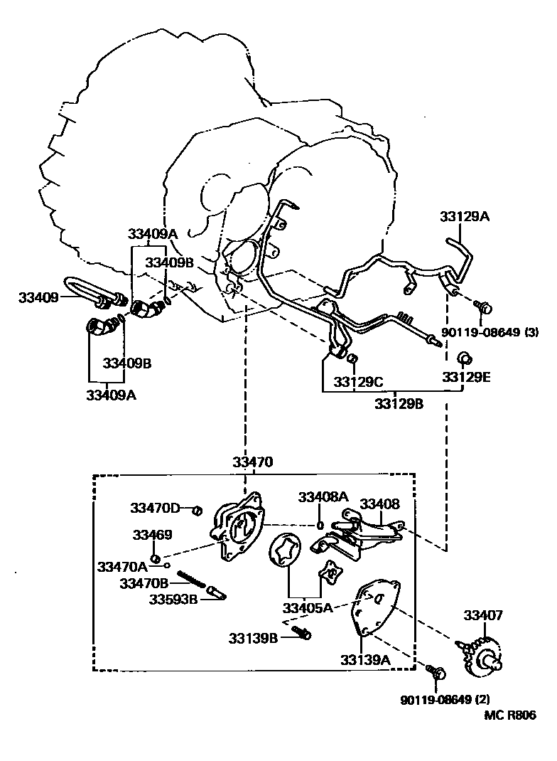 Toyota CAMRY 油泵、油冷却器和配管(MTM) EPC diagram — MCR806