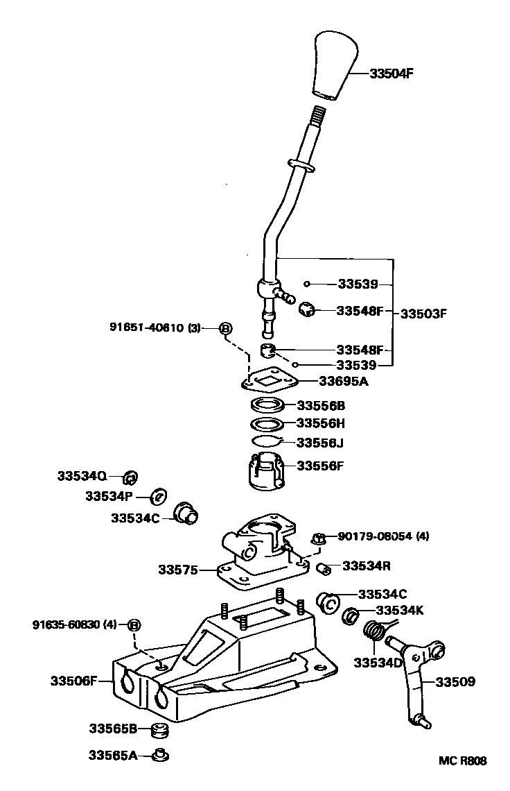 Toyota CAMRY Shift Lever & Retainer EPC diagram — MCR808