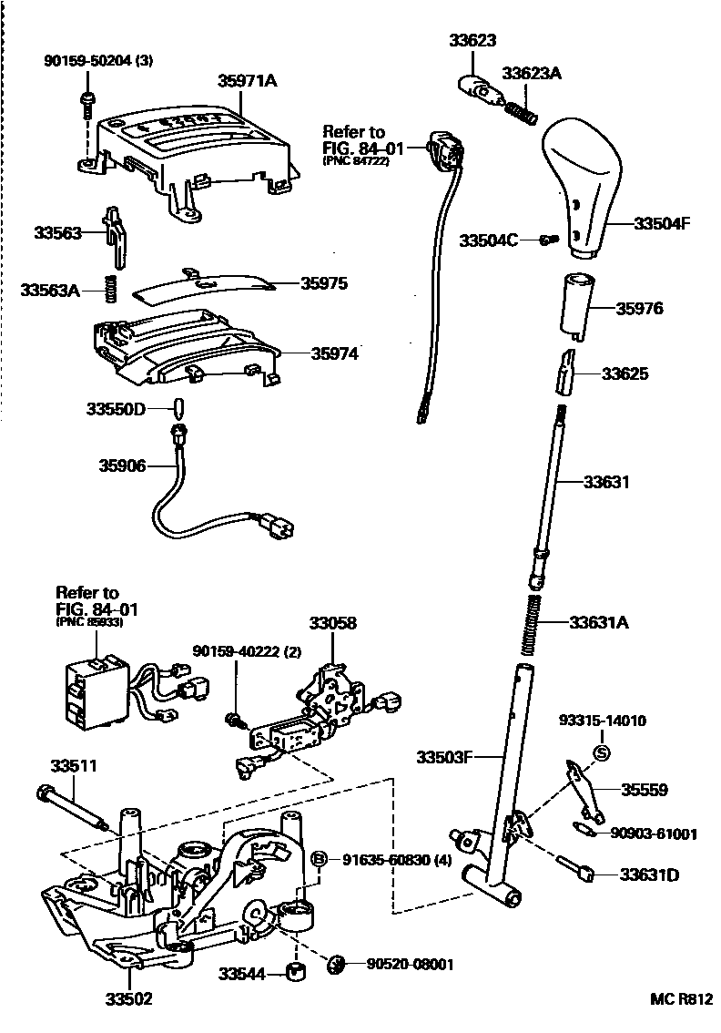 Toyota CAMRY Shift Lever & Retainer EPC diagram — MCR812