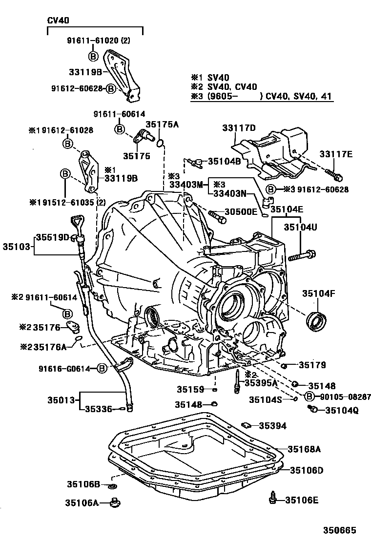 Toyota CAMRY 变速器壳和油底壳(ATM) EPC diagram — 350665