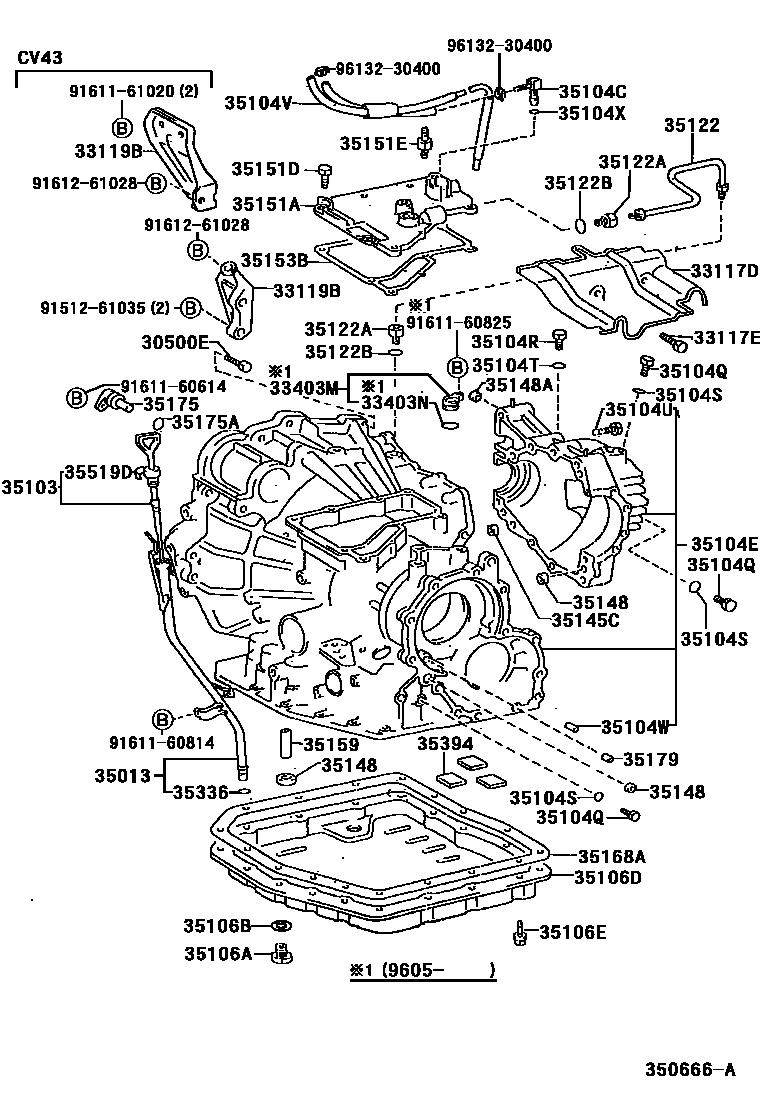 Toyota CAMRY 变速器壳和油底壳(ATM) EPC diagram — 350666A
