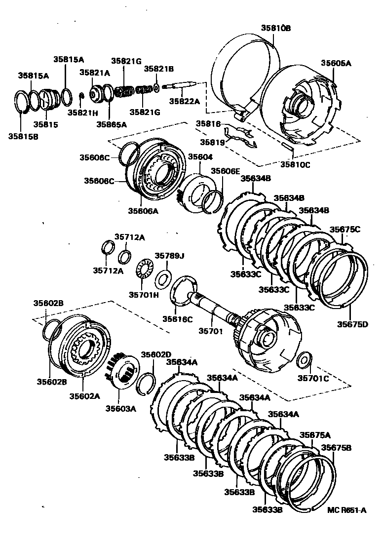 Toyota CAMRY 制动带和多片式离合器(ATM) EPC diagram — MCR651A