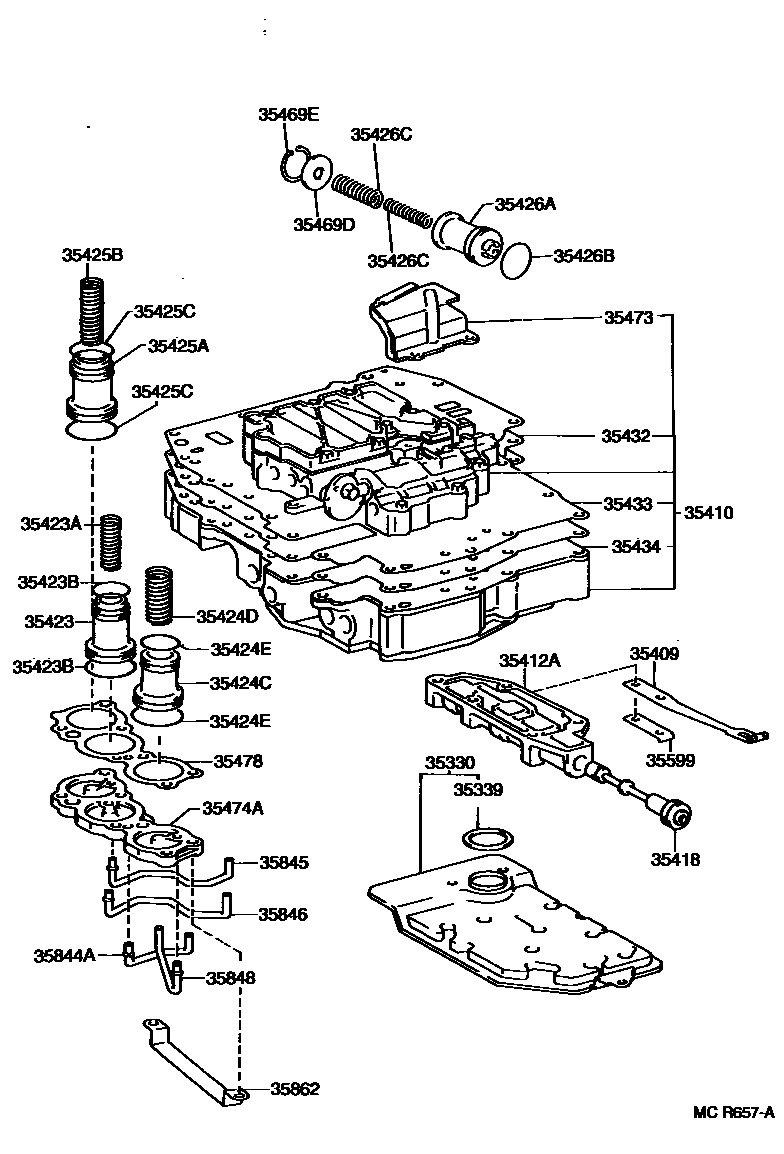 Toyota CAMRY 阀体和滤油网(ATM) EPC diagram — MCR657A