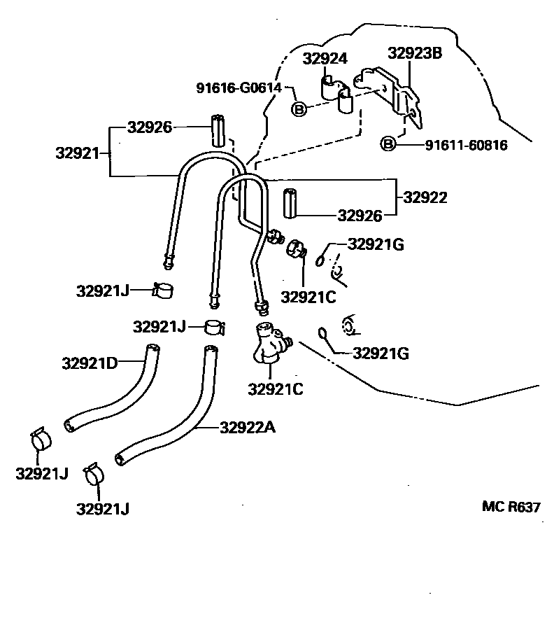 Toyota CAMRY 变速器油冷却器和配管(ATM) EPC diagram — MCR637