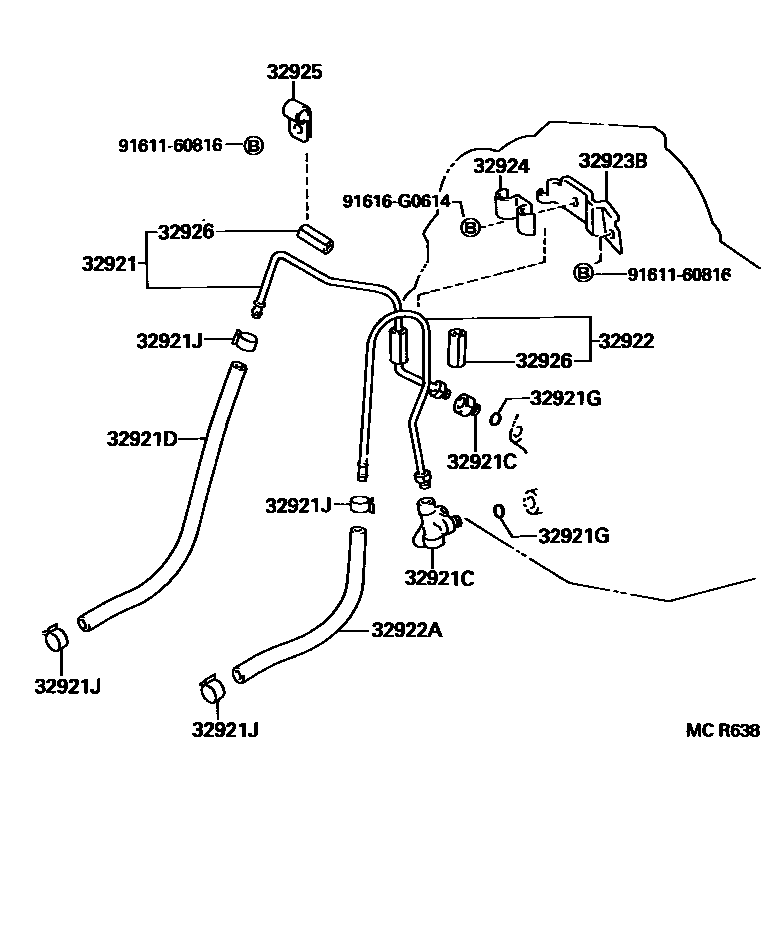Toyota CAMRY 变速器油冷却器和配管(ATM) EPC diagram — MCR638
