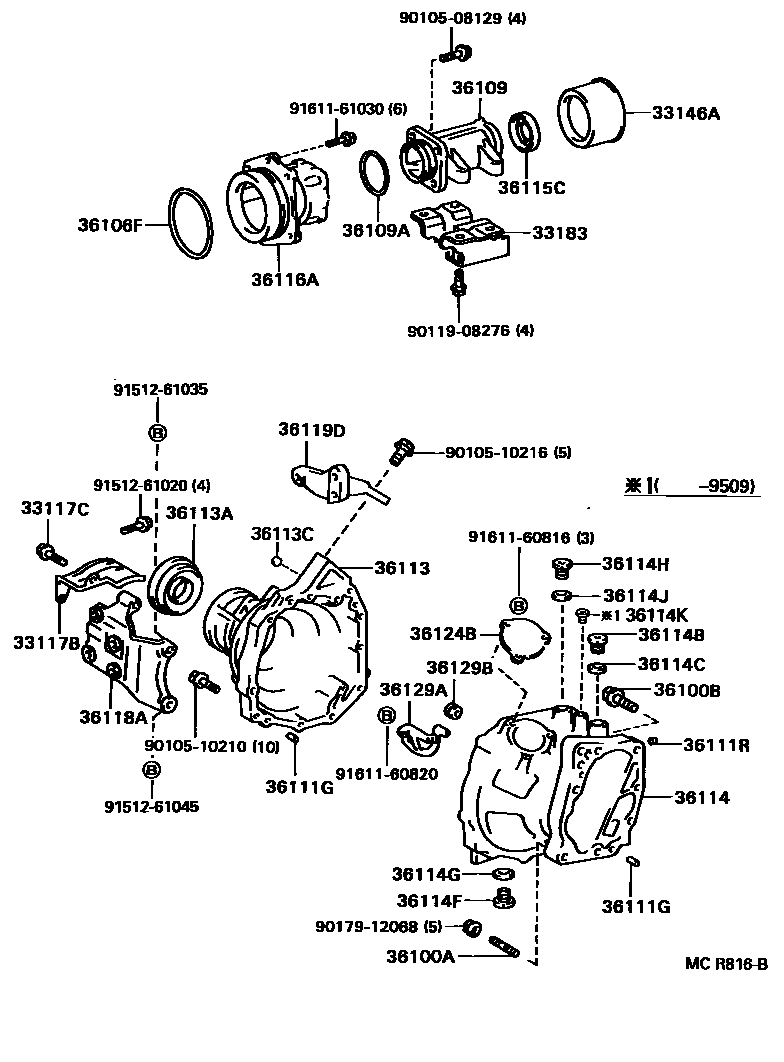 Toyota CAMRY Transfer Case & Extension Housing EPC diagram — MCR816B