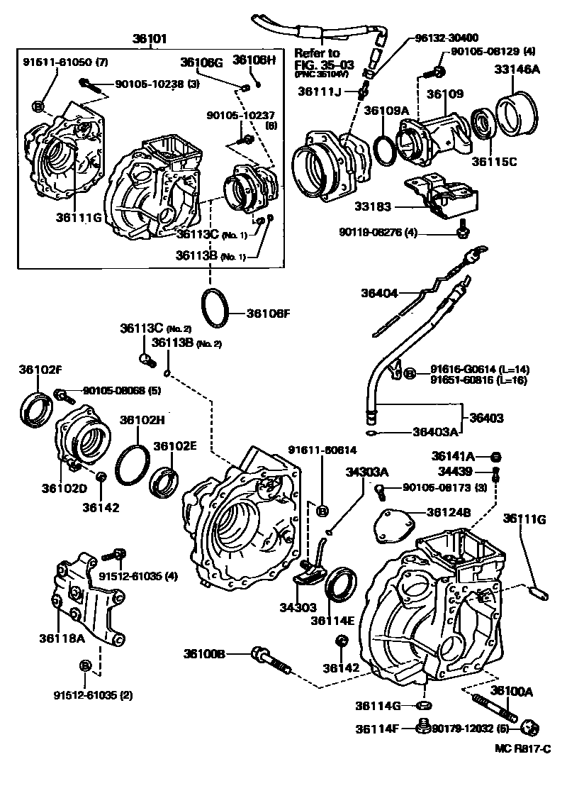 Toyota CAMRY Transfer Case & Extension Housing EPC diagram — MCR817C