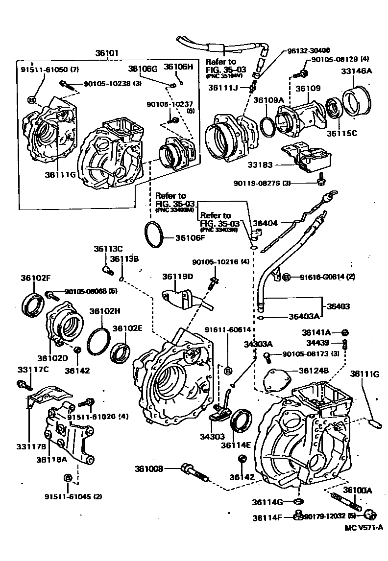 Toyota CAMRY Transfer Case & Extension Housing EPC diagram — MCV571A