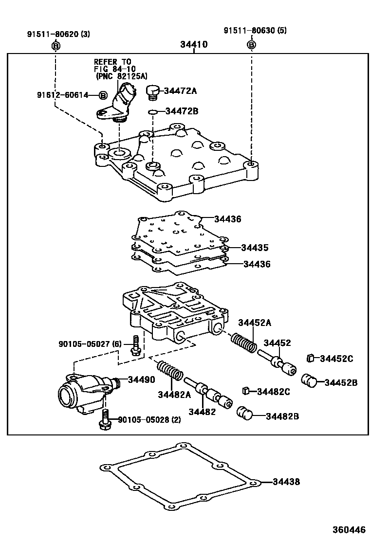 Toyota CAMRY 分动器阀体和阀杆 EPC diagram — 360446