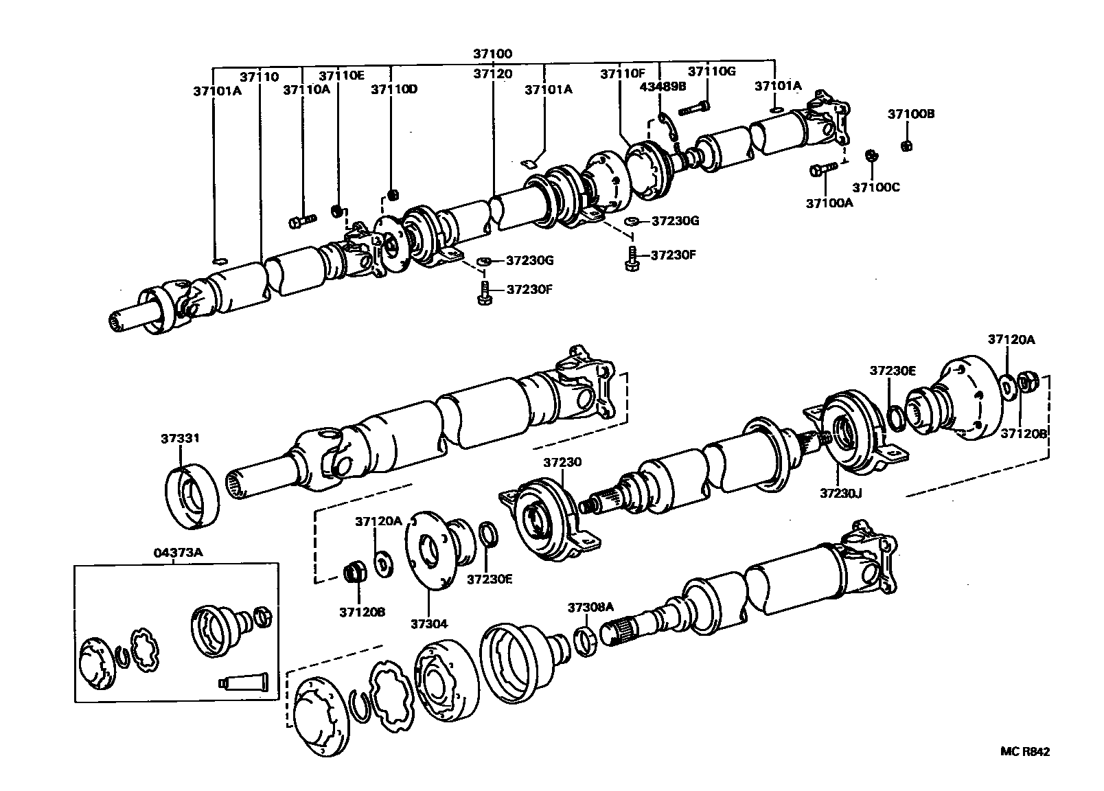 Toyota CAMRY Propeller Shaft & Universal Joint EPC diagram — MCR842