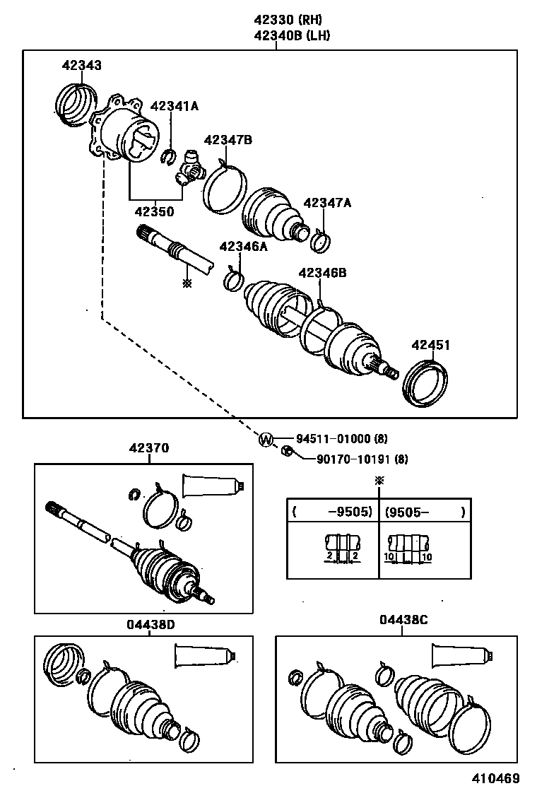 Toyota CAMRY 后桥半轴和后桥轮毂 EPC diagram — 410469