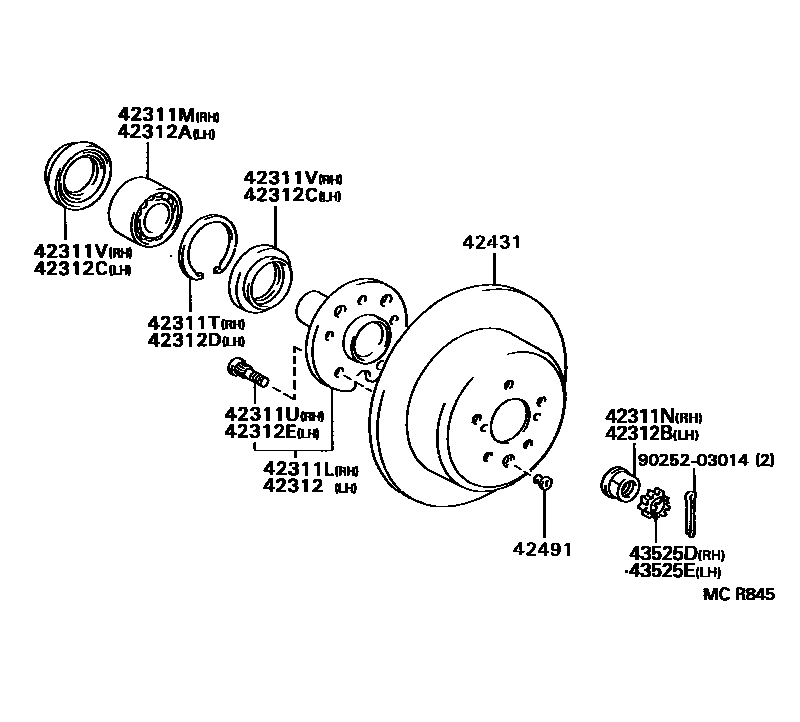 Toyota CAMRY 后桥半轴和后桥轮毂 EPC diagram — MCR845