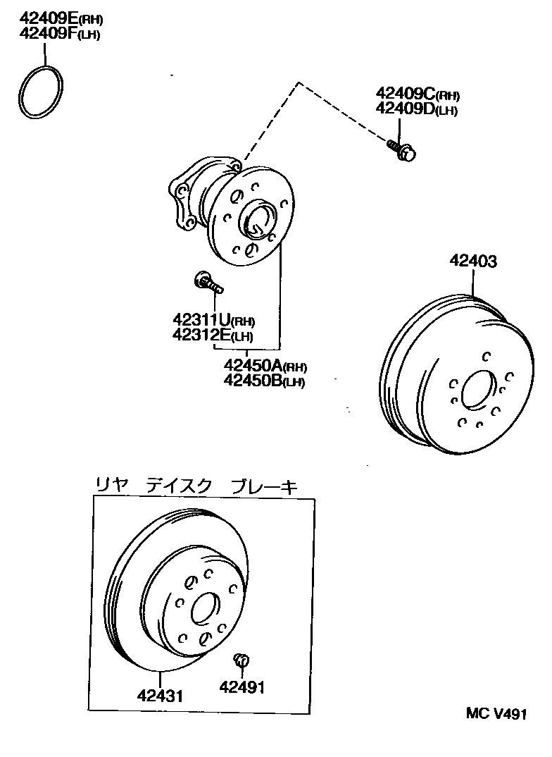 Toyota CAMRY 后桥半轴和后桥轮毂 EPC diagram — MCV491