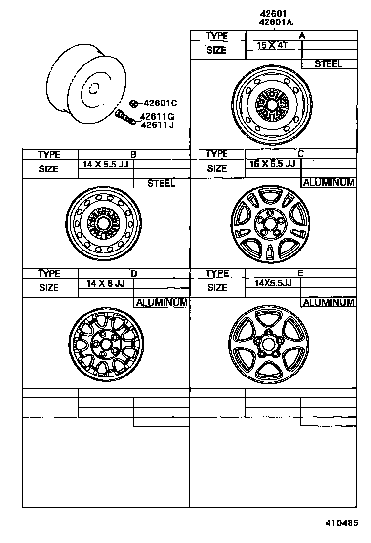 Toyota CAMRY 车轮和车轮盖 EPC diagram — 410485