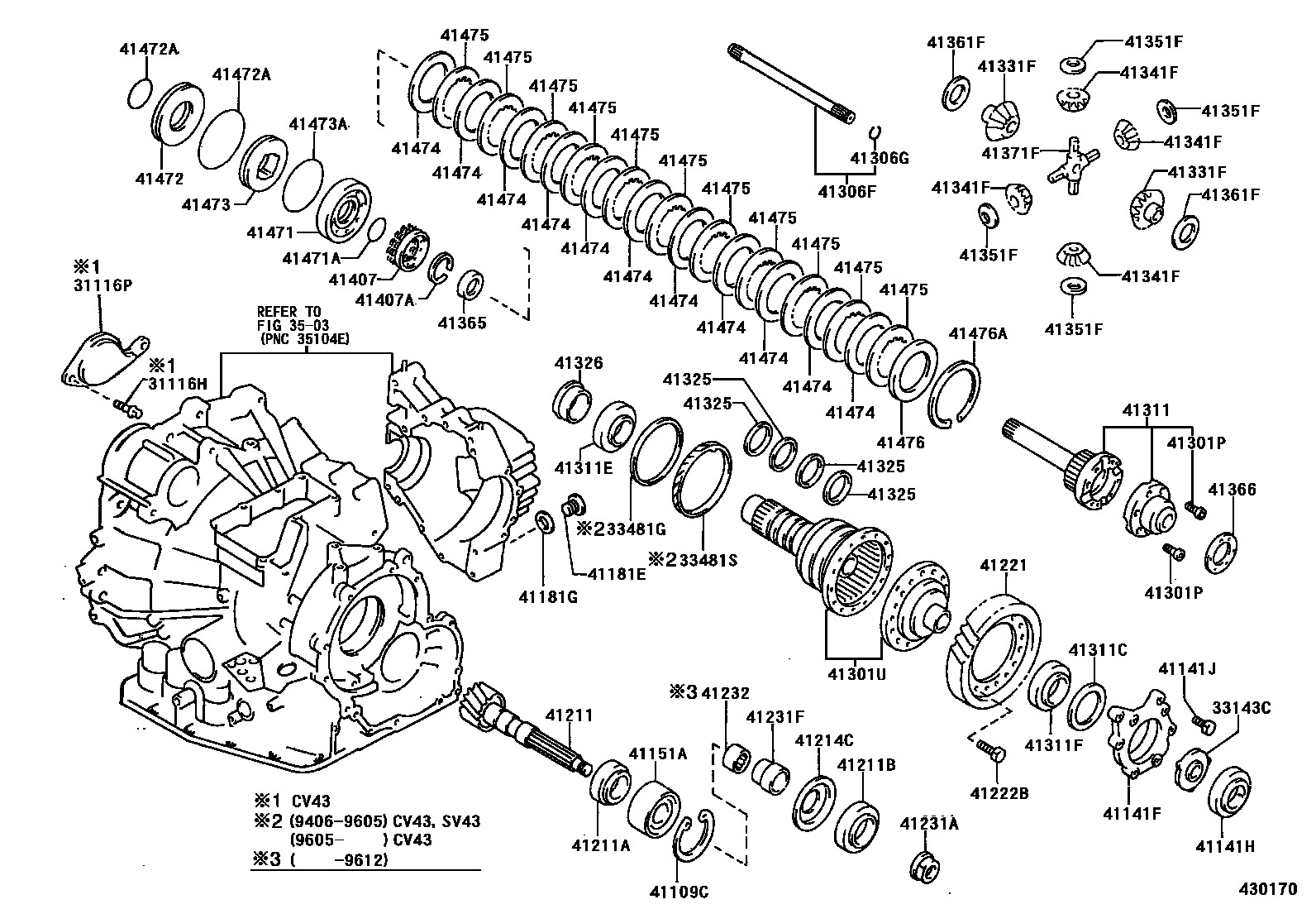 Toyota CAMRY 前桥壳和差速器 EPC diagram — 430170