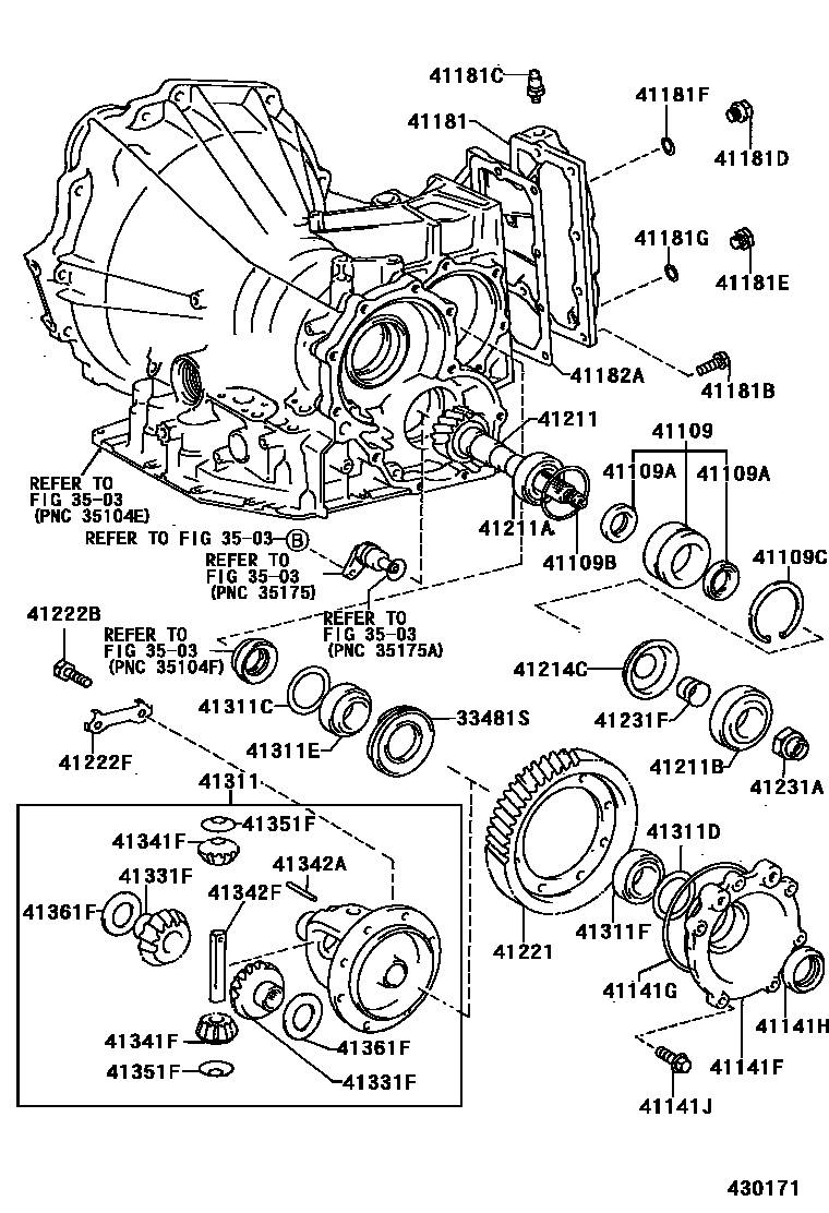 Toyota CAMRY 前桥壳和差速器 EPC diagram — 430171