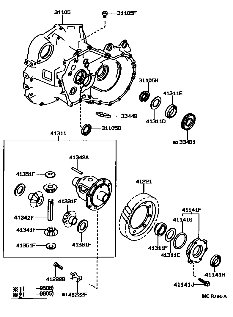 Toyota CAMRY 前桥壳和差速器 EPC diagram — MCR794A