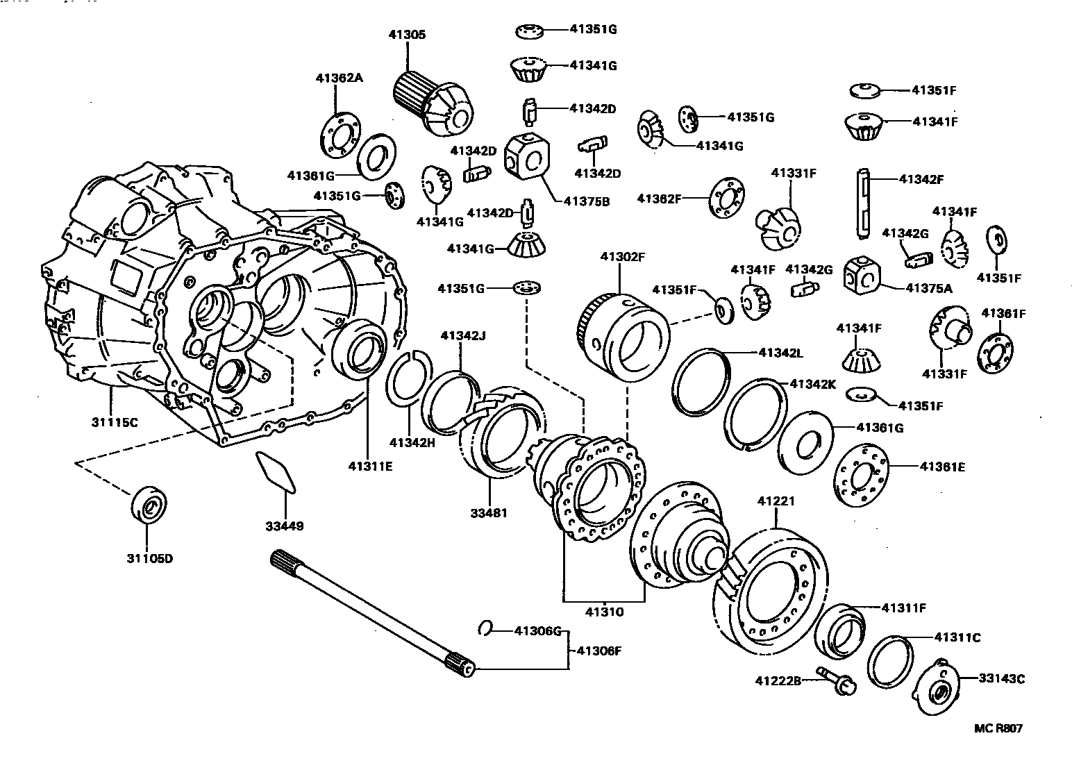 Toyota CAMRY 前桥壳和差速器 EPC diagram — MCR807