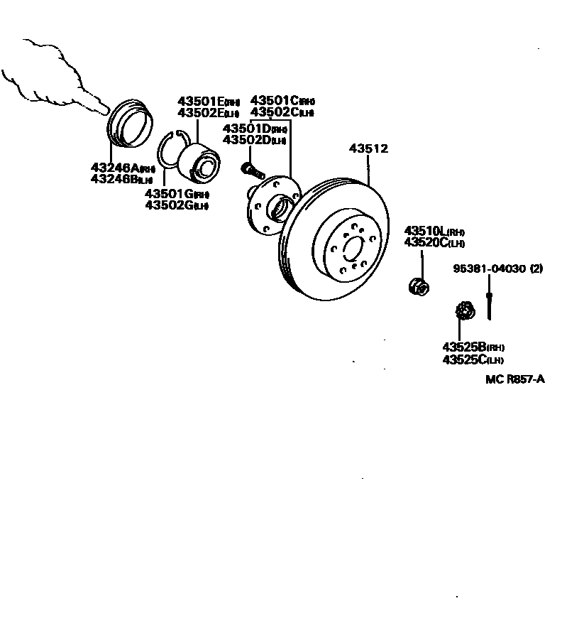 Toyota CAMRY Front Axle Hub EPC diagram — MCR857A