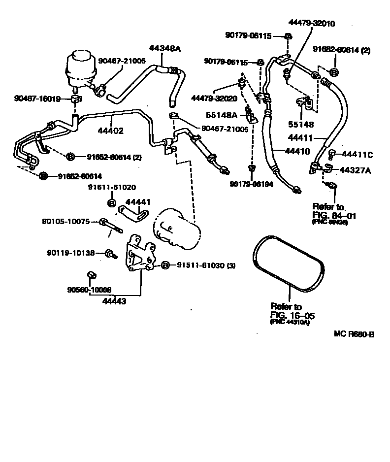 Toyota CAMRY 动力转向配管 EPC diagram — MCR680B